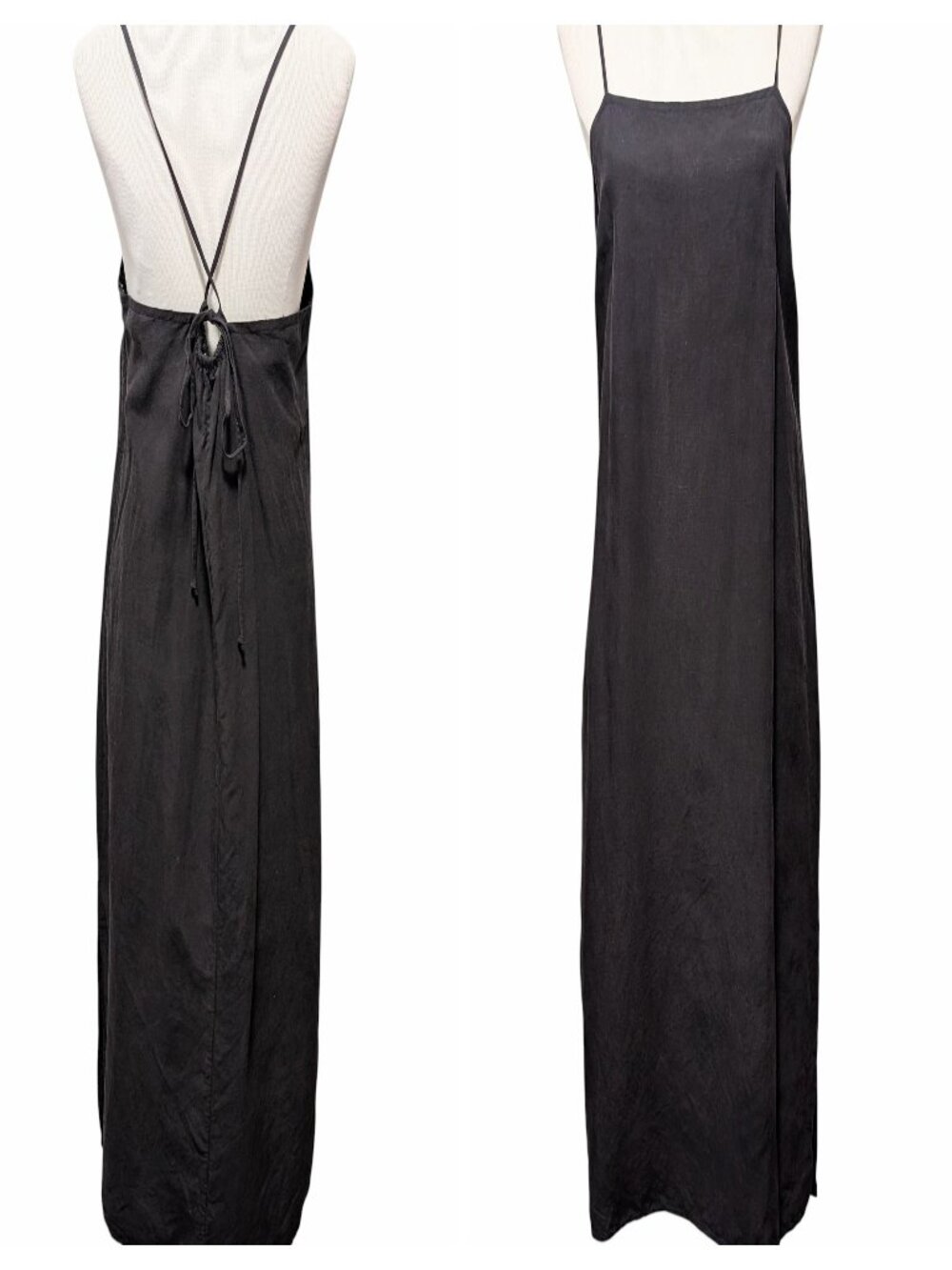 Alex Mill Womens Size L Rose Washed Black Tencel Linen Strappy Midi Slip Dress